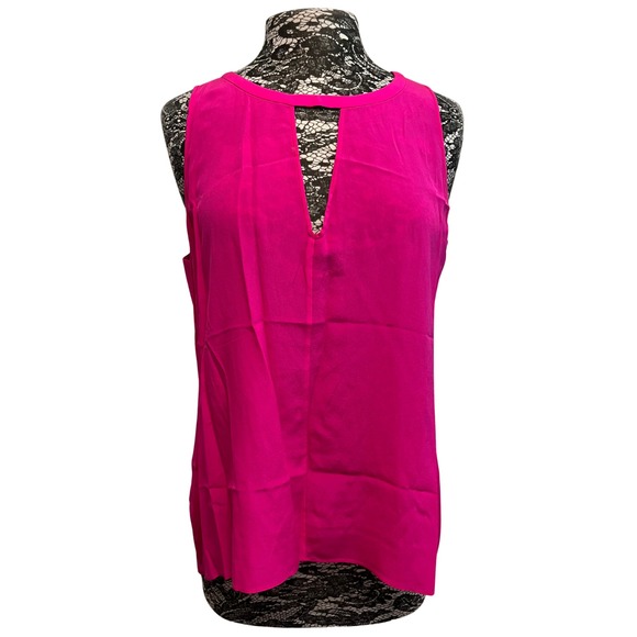 BCBG Silk Fuchsia Pink Tank Top L Sexy Strappy Resort Sleeveless Flowy Old Money - Picture 1 of 13